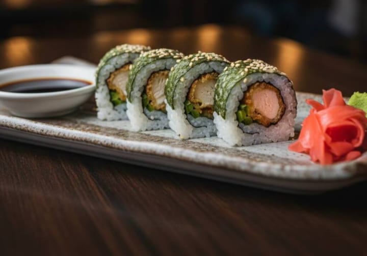 Chicken Tempura with Pickle Cucumber Roll